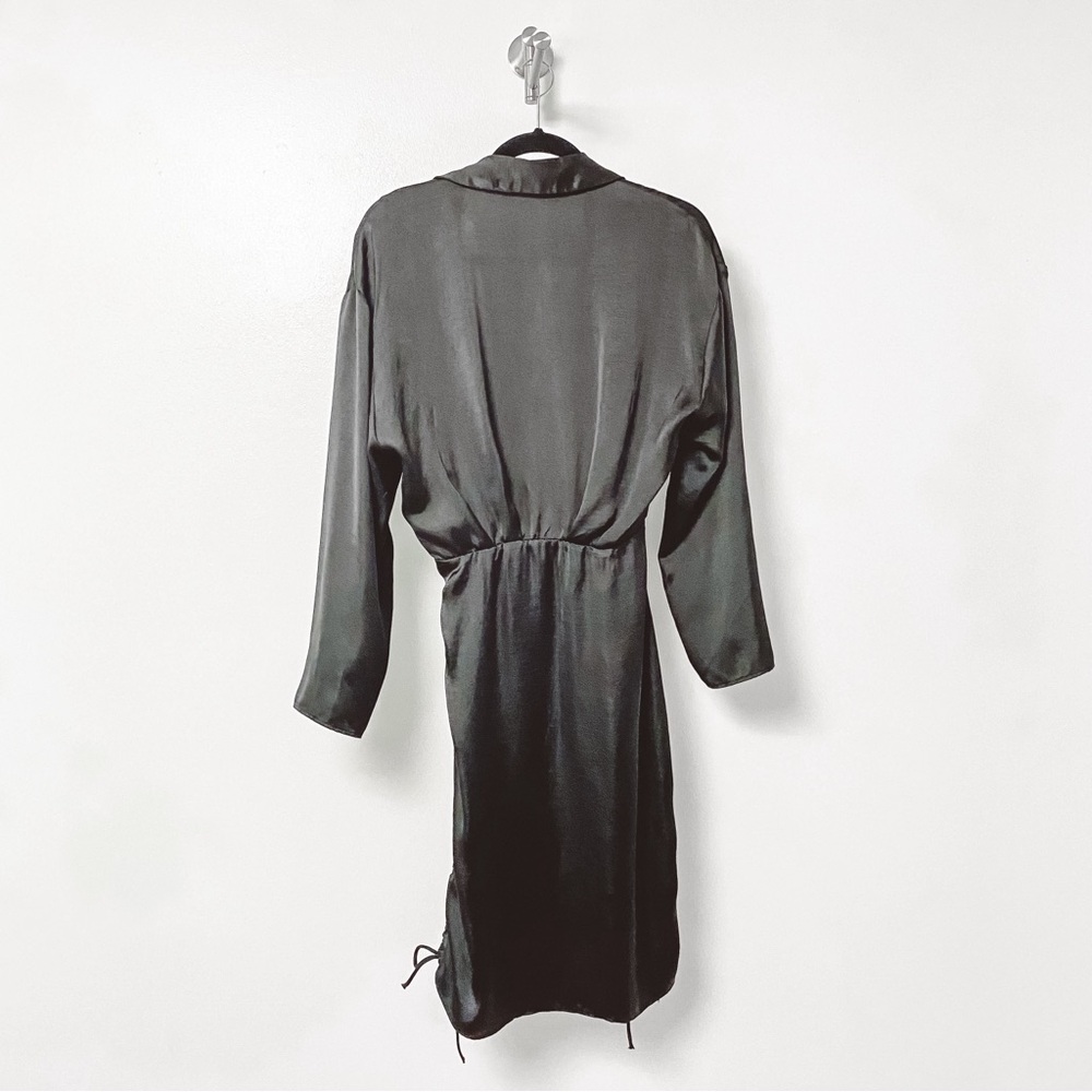 Zara Short Satin Effect Ruched Drawstring Mini Dress Blogger‎ Favorite Black - Picture 3 of 13